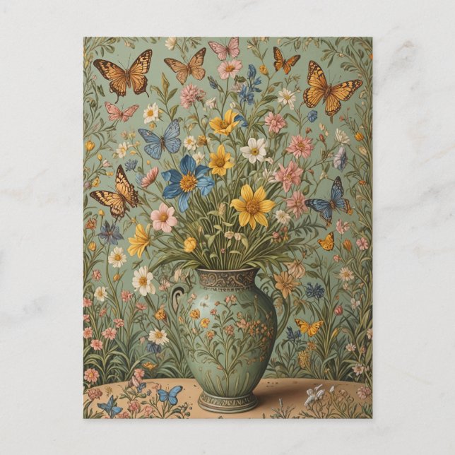 Postal Flowers Butterflies Vase (Anverso)