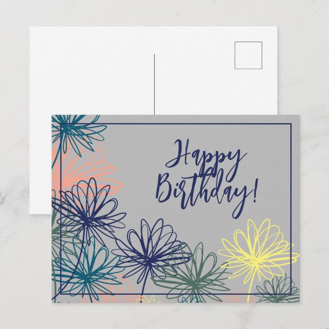 Postal Flowers Happy Birthday (Anverso / Reverso)