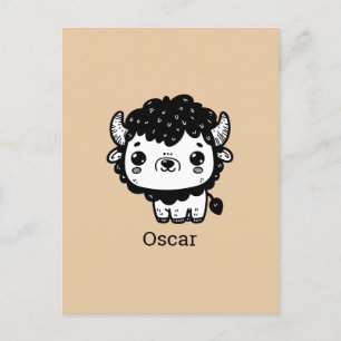 Postal Fluffy Bison Baby - Kawaii Farm Animal Art
