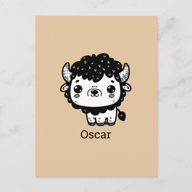 Postal Fluffy Bison Baby - Kawaii Farm Animal Art (Anverso)