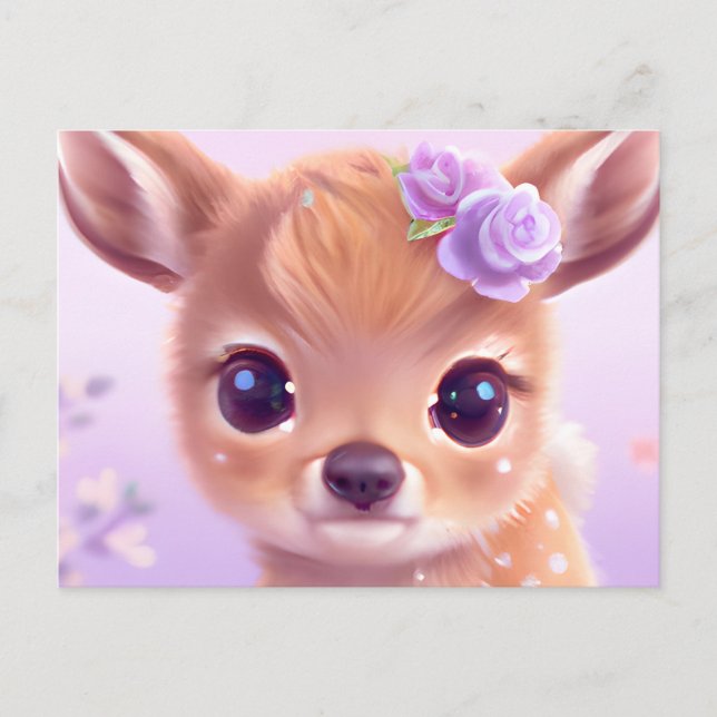 Postal Fluffy Happy Baby Deer con Nariz de Marfil (Anverso)