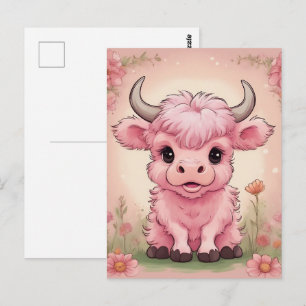 Postal Fluffy Pink Highlands Scottish Cow