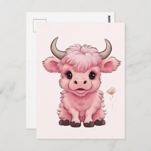 Postal Fluffy Pink Highlands Scottish Cow