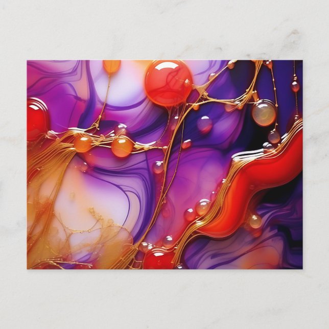 Postal Flujo elegante abstracto púrpura y dorado fluido (Anverso)