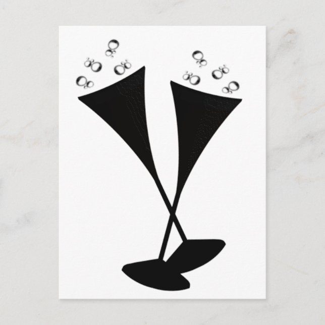 Postal Flutes de champán en blanco y negro (Anverso)