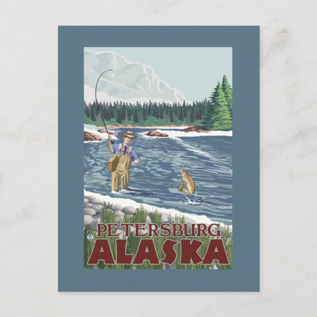 Postal Fly Fisherman en Petersburgo, Alaska (Anverso)