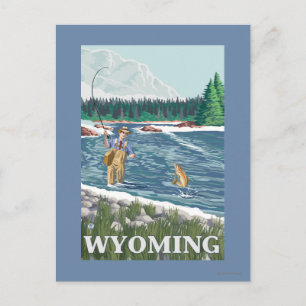 Postal Fly FishermanWyomingVintage Afiche de viajes