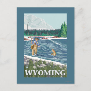 Postal Fly FishermanWyomingVintage Afiche de viajes