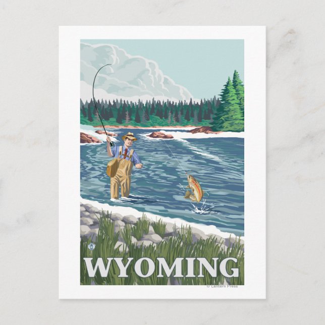 Postal Fly FishermanWyomingVintage Afiche de viajes (Anverso)