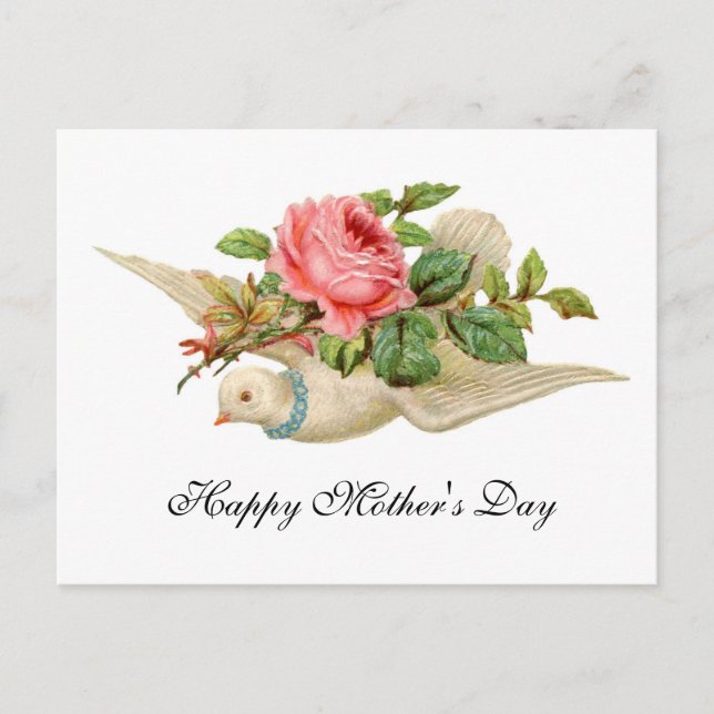 Postal FLYING DOVE with PINK ROSE's Day (Anverso)