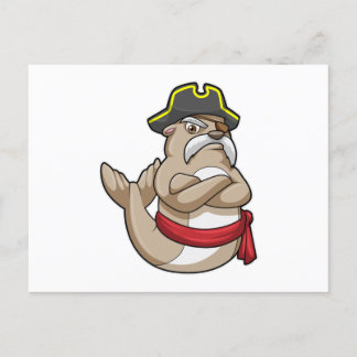 Postal Foca como pirata con sombrero de pirata