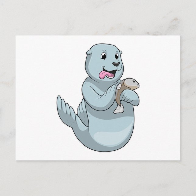 Postal Foca con pez (Anverso)