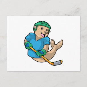 Postal Foca en el hockey sobre hielo con palo de hockey s