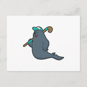 Postal Foca en Hockey con palo de hockey