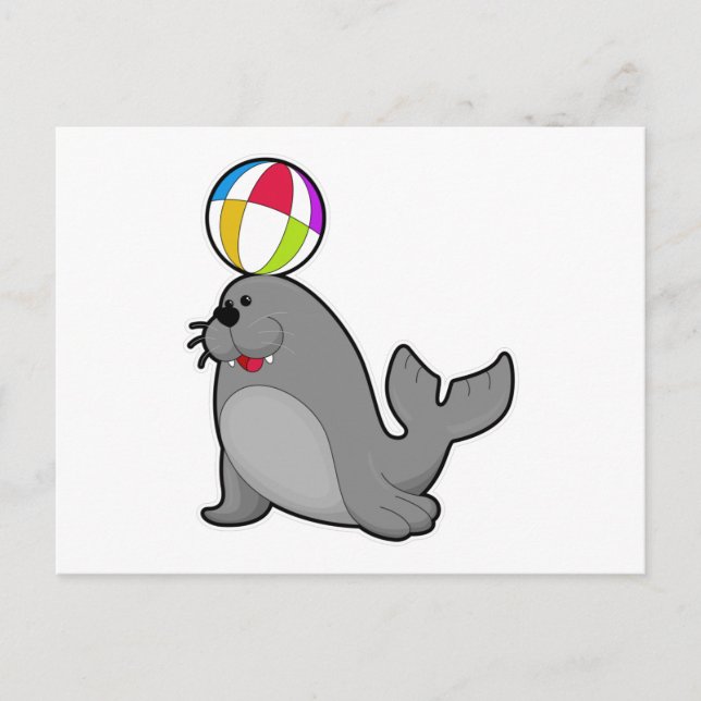 Postal Foca en Waterpolo con deportes acuáticos (Anverso)