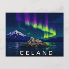 Postal Focas bajo la Aurora | Islandia icónica