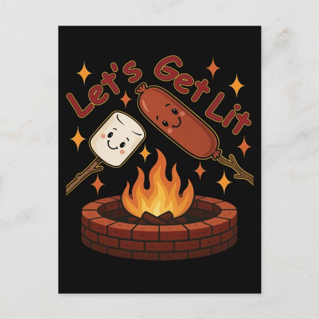 Postal Fogata Let's Get Lit: Malvavisco y Hot Dog Lindos (Anverso)