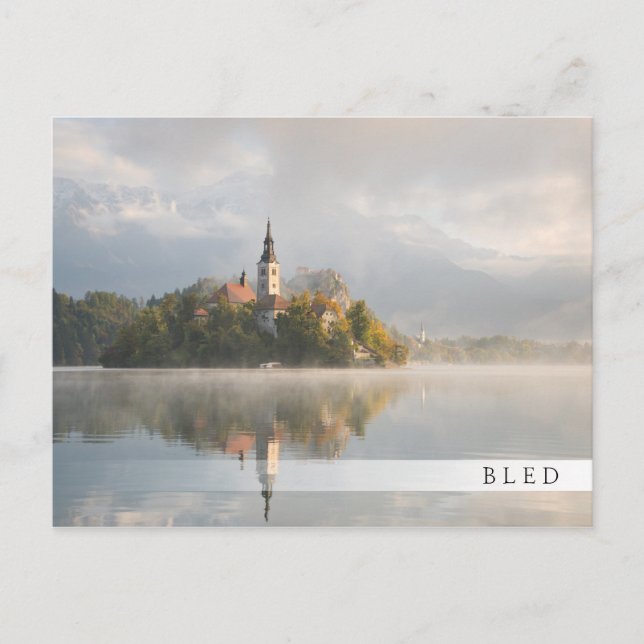 Postal Foggy Bled Lake sunrise bar postcard (Anverso)