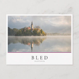Postal Foggy Bled Lake sunrise in Eslovenia