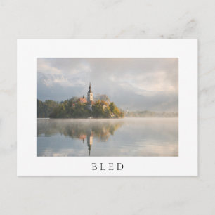 Postal Foggy Bled Lake sunrise white postcard
