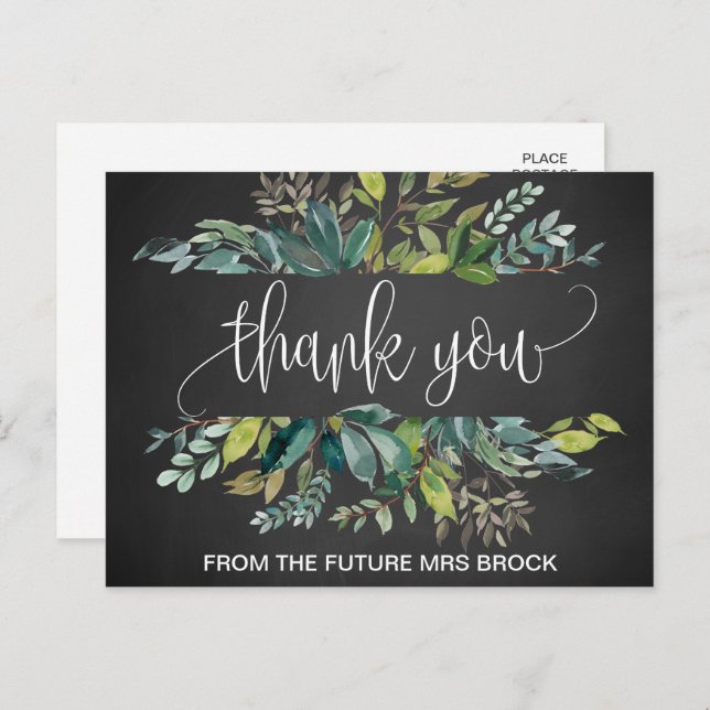 Postal Foliage de Chalkboard Gracias (Anverso / Reverso)