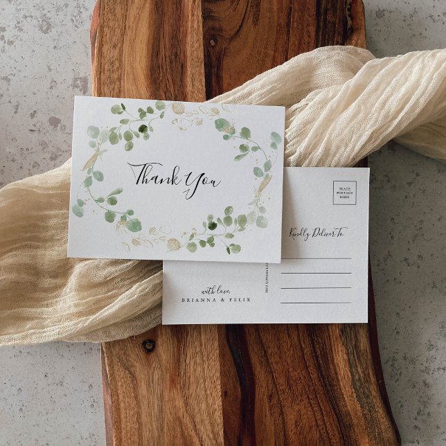 Postal Foliage de Eucalyptus Gold Confetti Gracias (Subido por el creador)