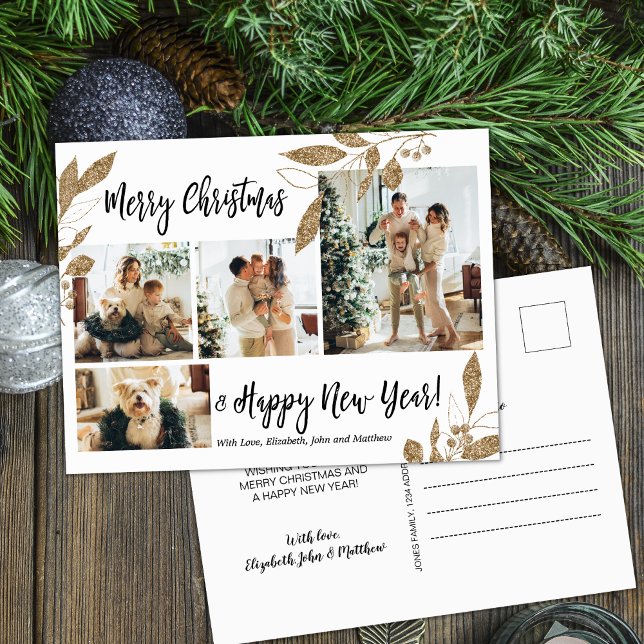 Postal Foliage de oro moderno 4 Navidades de Collage de f (Subido por el creador)