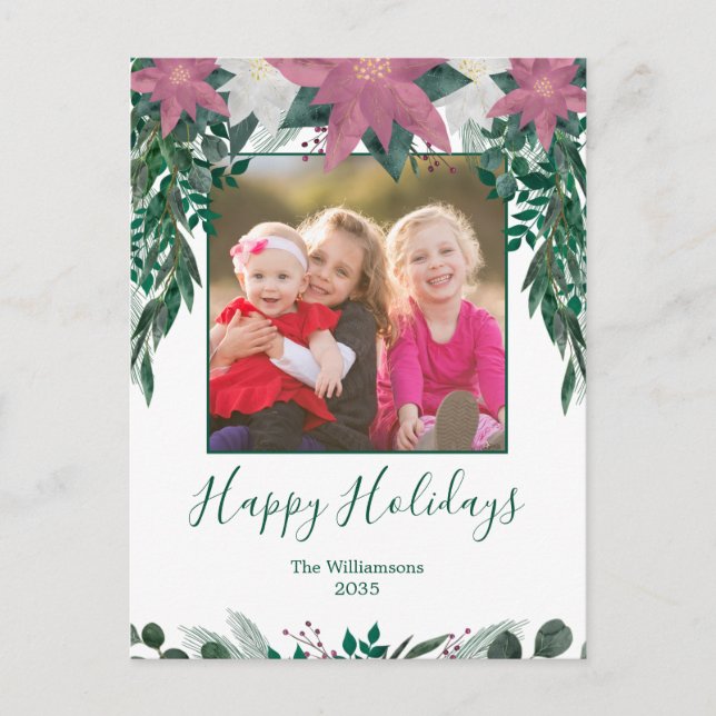 Postal Foliage de Poinsettia Rusa Rosa Blanca Foliage (Anverso)