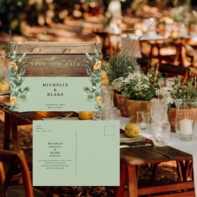 Postal Foliage de salvia rústico girasol salva la fecha (Subido por el creador)