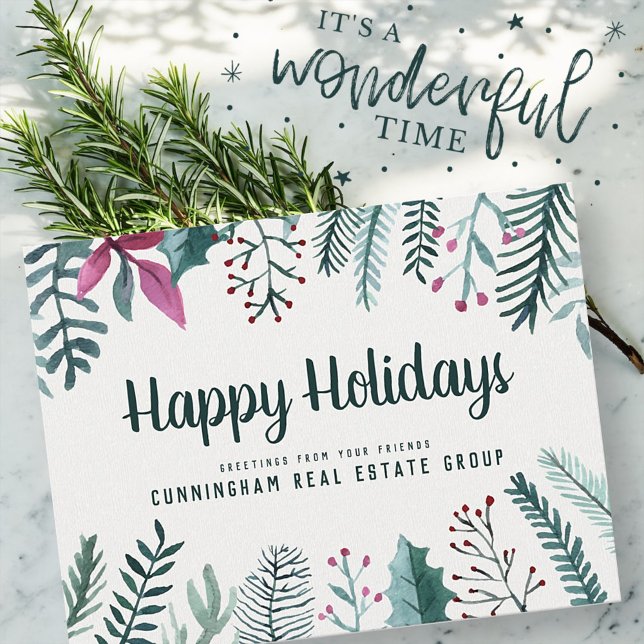 Postal Foliage de Watercolor Holly | Saludos navideños (Subido por el creador)