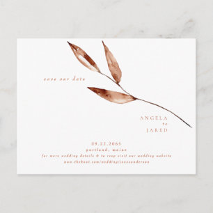 Postal Foliage Simplicidad Terracotta Boda Guardar fecha