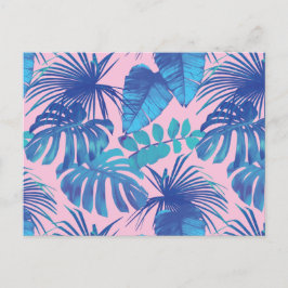 Postal Foliage tropical rosa y azul personalizado