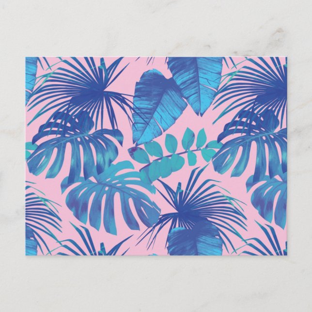 Postal Foliage tropical rosa y azul personalizado (Anverso)