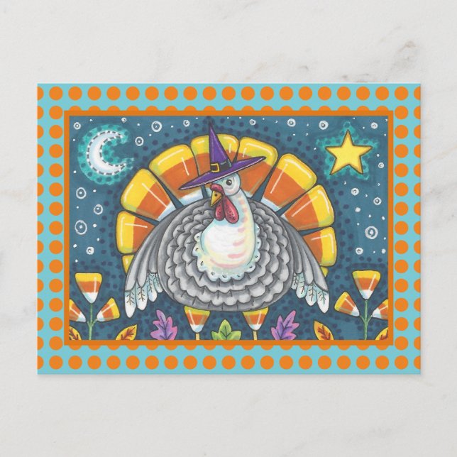 POSTAL FOLK ART CANDY CORN TURKEY PILGRIM, GRACIAS (Anverso)