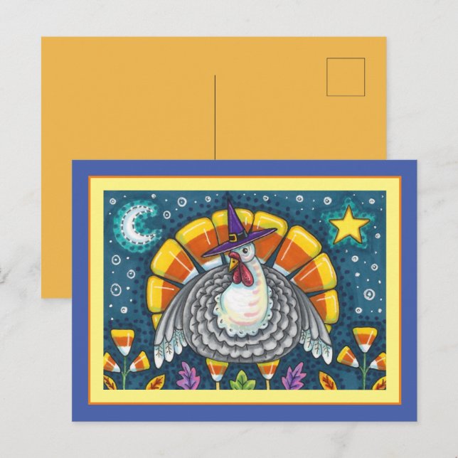 POSTAL FOLK ART CANDY CORN TURKEY PILGRIM, GRACIAS (Anverso / Reverso)