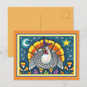 POSTAL FOLK ART CANDY CORN TURKEY PILGRIM, GRACIAS