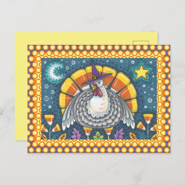 POSTAL FOLK ART CANDY CORN TURKEY PILGRIM, GRACIAS (Anverso / Reverso)
