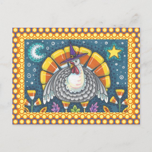POSTAL FOLK ART CANDY CORN TURKEY PILGRIM, GRACIAS (Anverso)