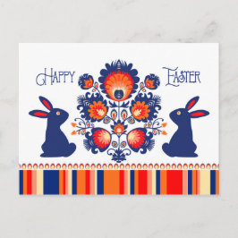 Postal Folklore de Pascua con 2 conejitos azules 🐰 texto