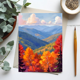 Postal Follaje de Otoño   Paisaje Montañoso de Acuarela