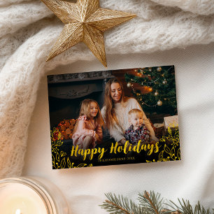 Postal Follaje dorado lindo Foto Felices Fiestas Navidad