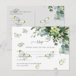 Postal Follaje Elegante de Verde RSVP de Boda