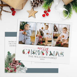 Postal Follaje festivo Feliz Navidad floral 3 fotos