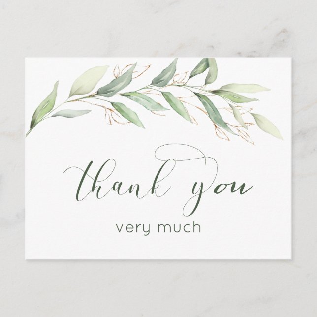 Postal Folleto verde y oro Gracias Postcard (Anverso)