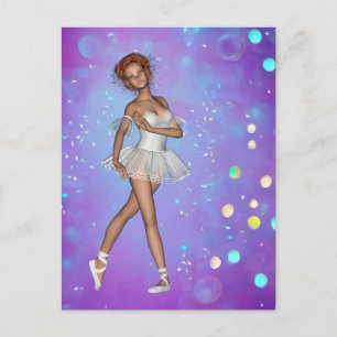 Postal Fondo amarillo azul morado y balerina