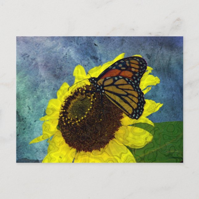 Postal Fondo azul mariposa y girasol (Anverso)
