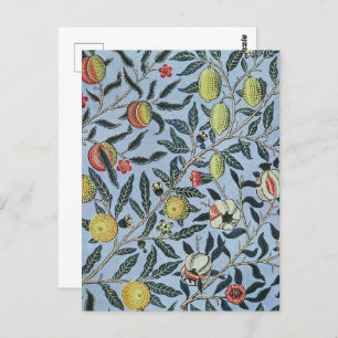 Postal Fondo Azul Morris Patrón Pomegrana Antiguo