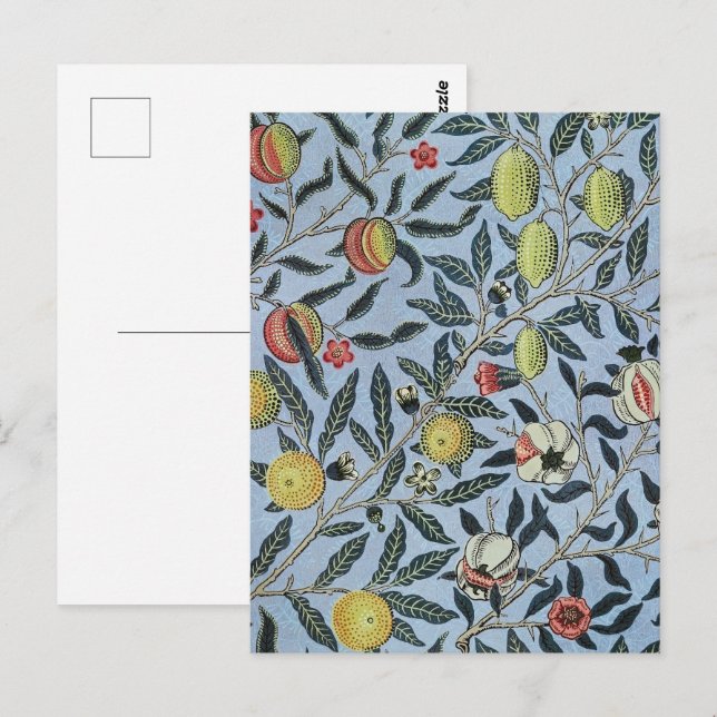 Postal Fondo Azul Morris Patrón Pomegrana Antiguo (Anverso / Reverso)