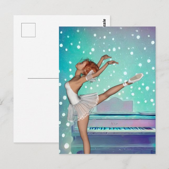 Postal Fondo Ballerina y Piano Verde azulado (Anverso / Reverso)