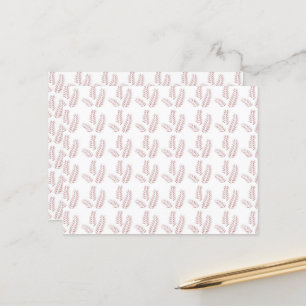 Postal fondo blanco con hojas rosadas